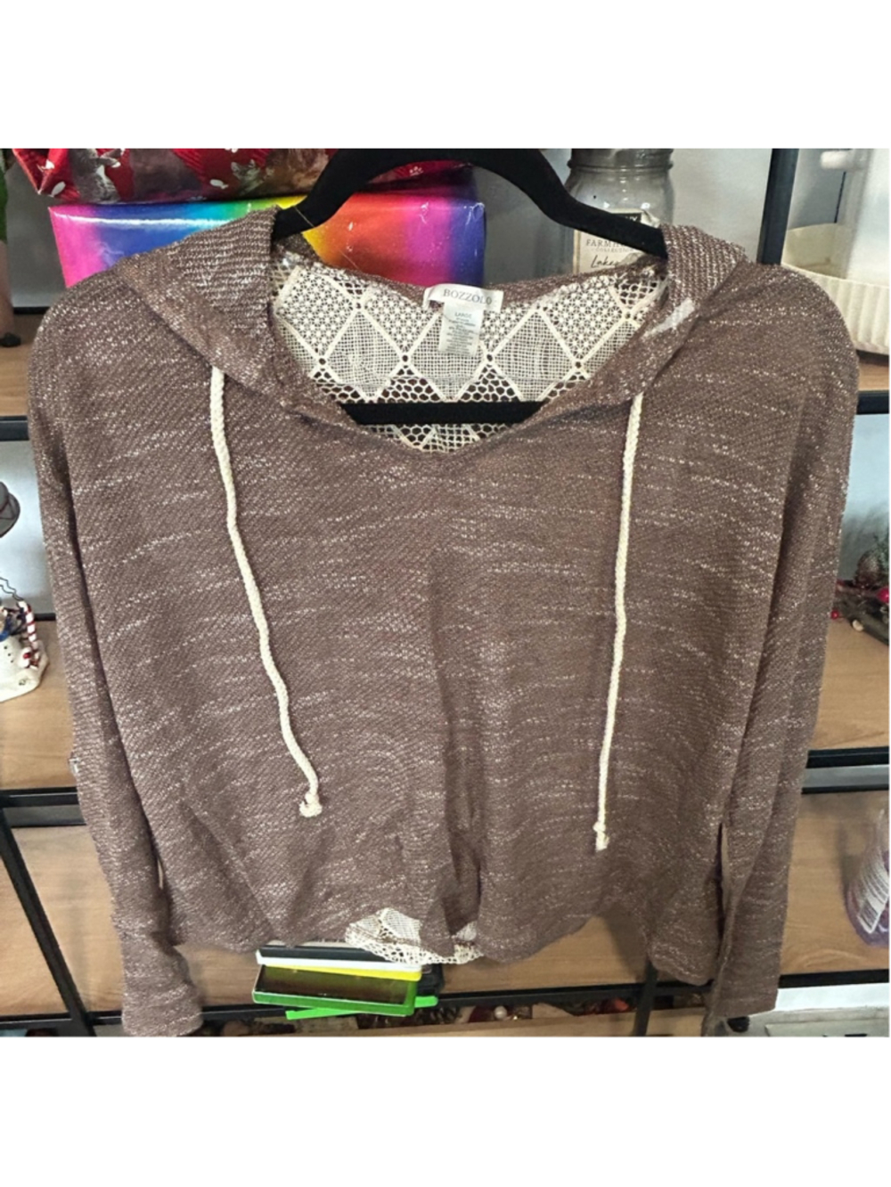 Bozzolo Brown Knit Top with Lace Accents size M